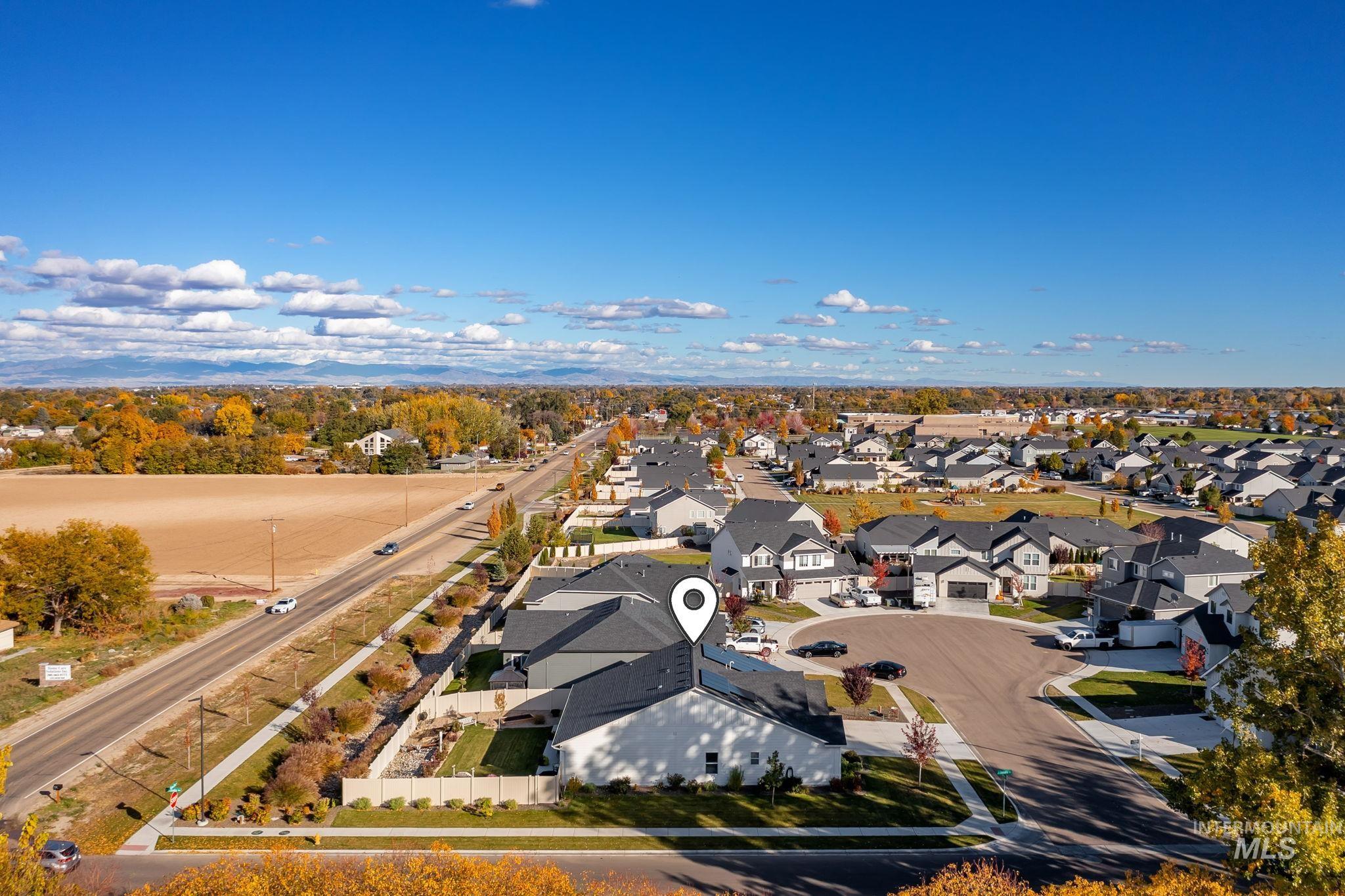 Aerial perspective of suburban area