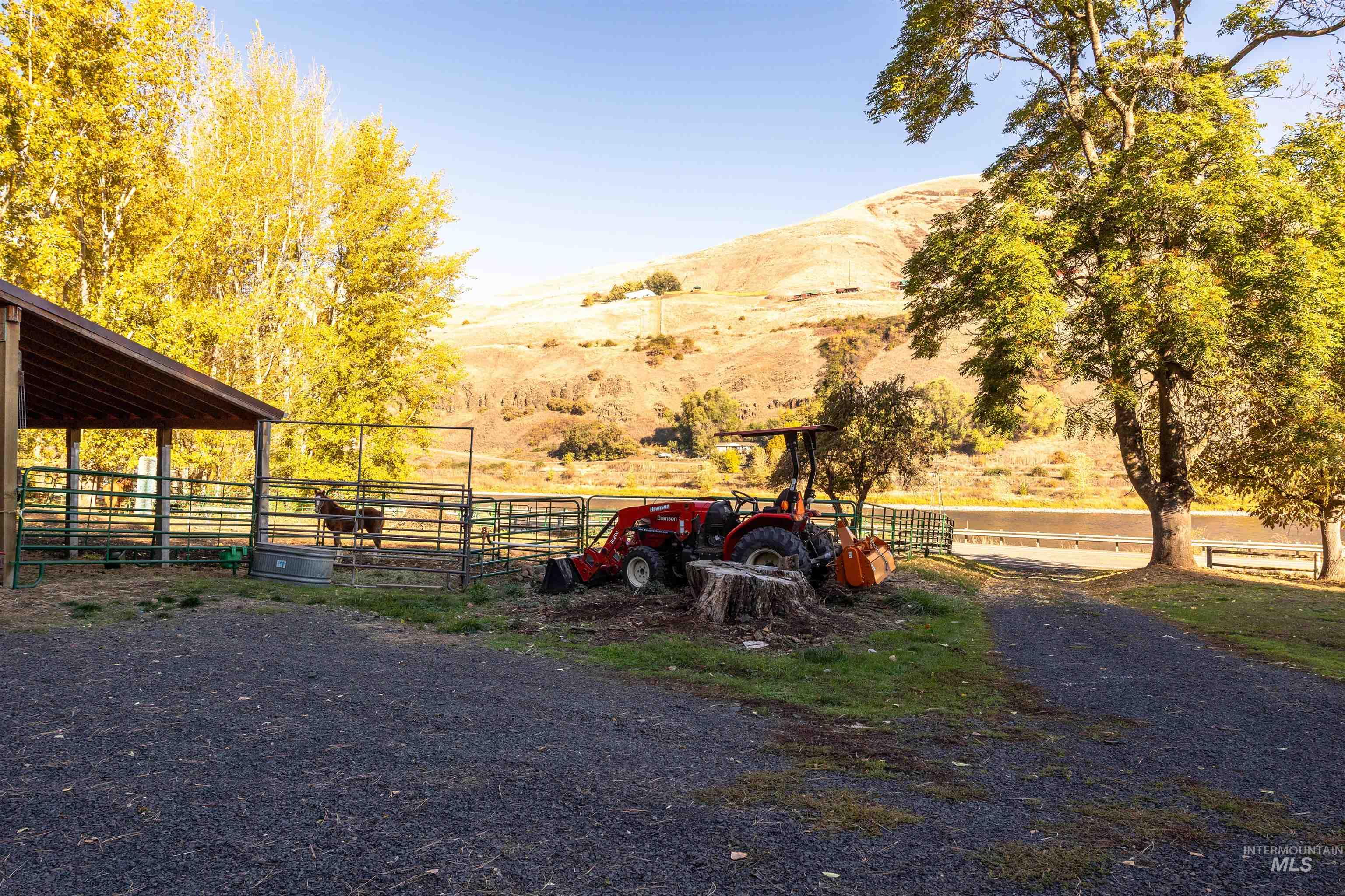 Stable featuring a mountain view