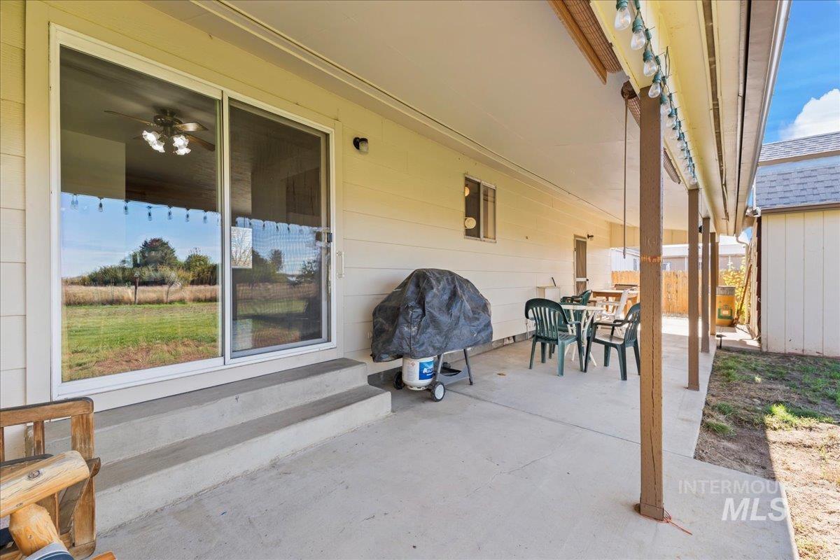 View of patio / terrace featuring entry steps and outdoor dining space