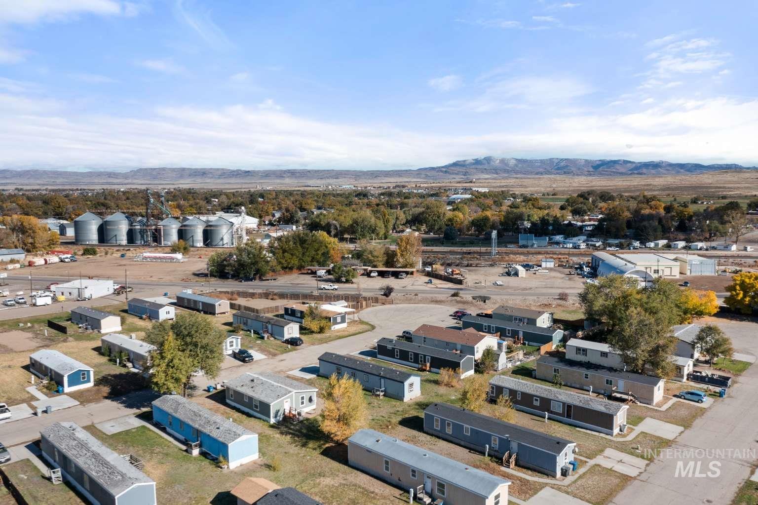 Aerial perspective of suburban area featuring mountains