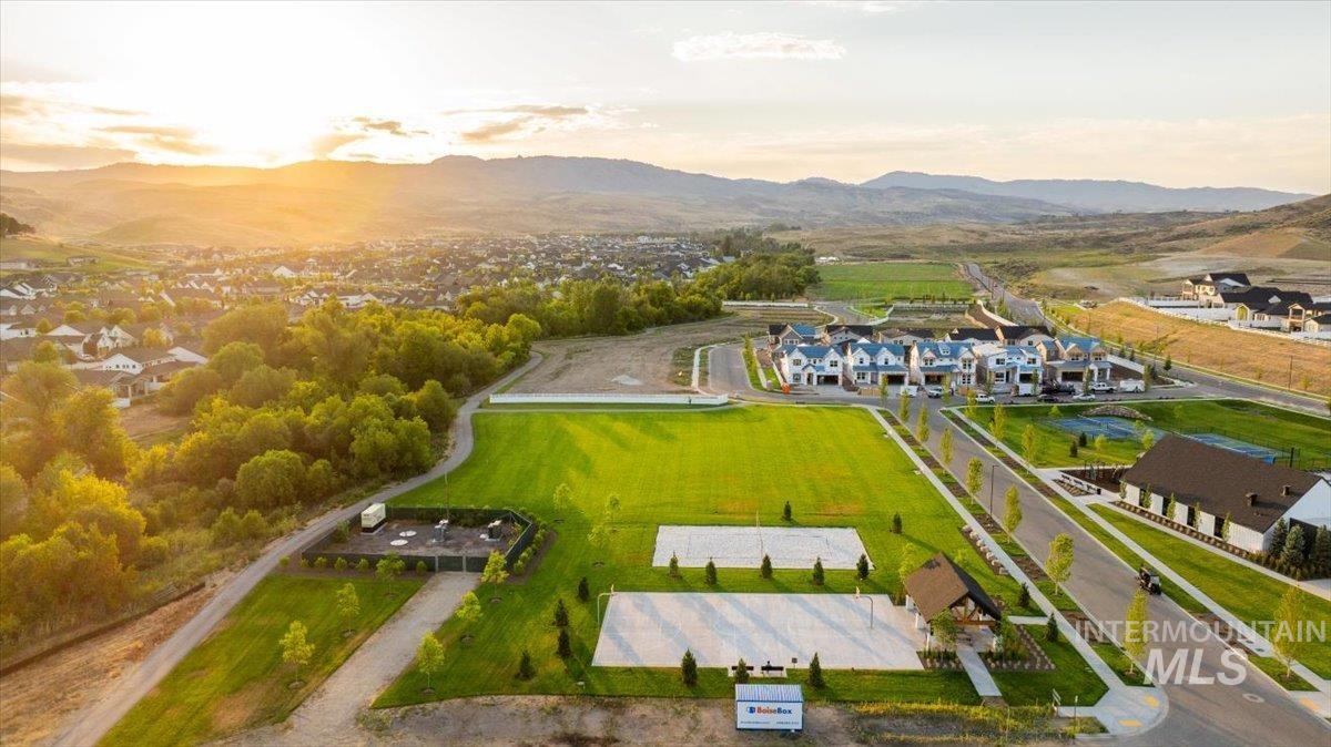Aerial view at dusk of a mountain view