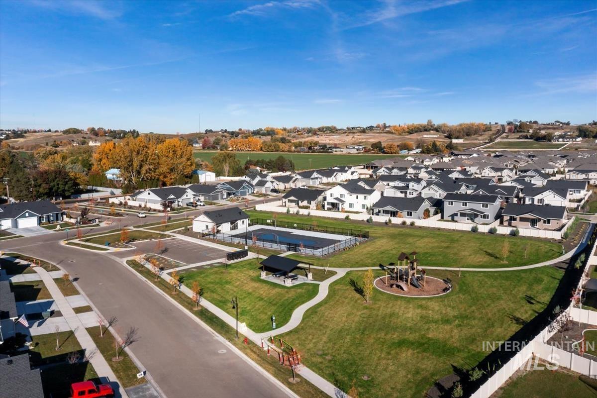 Aerial perspective of suburban area
