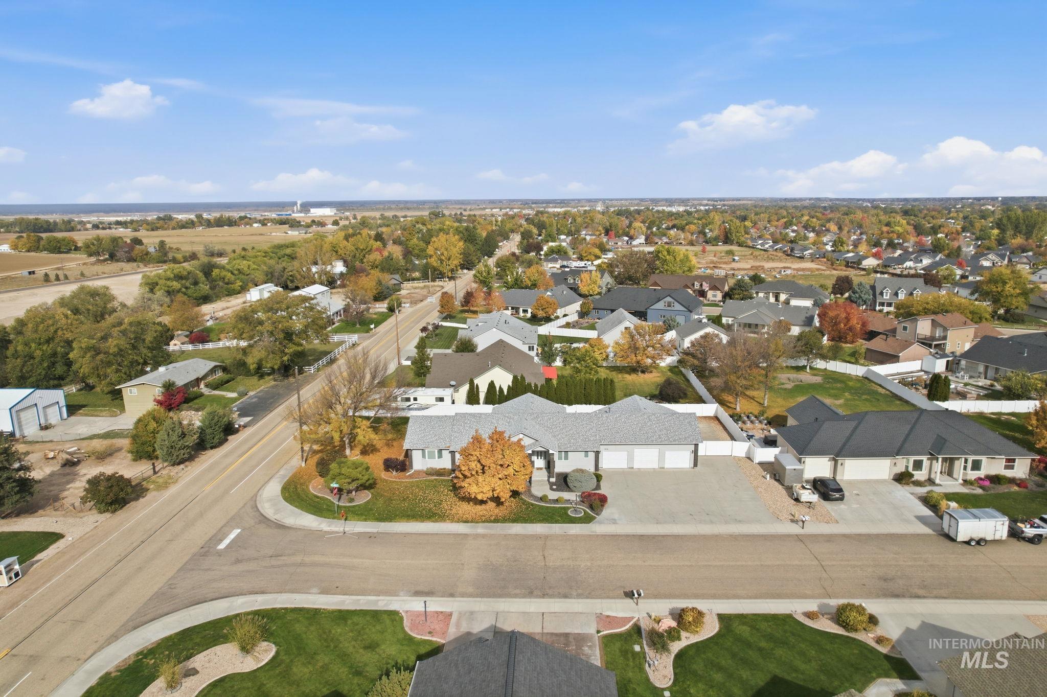 Aerial perspective of suburban area