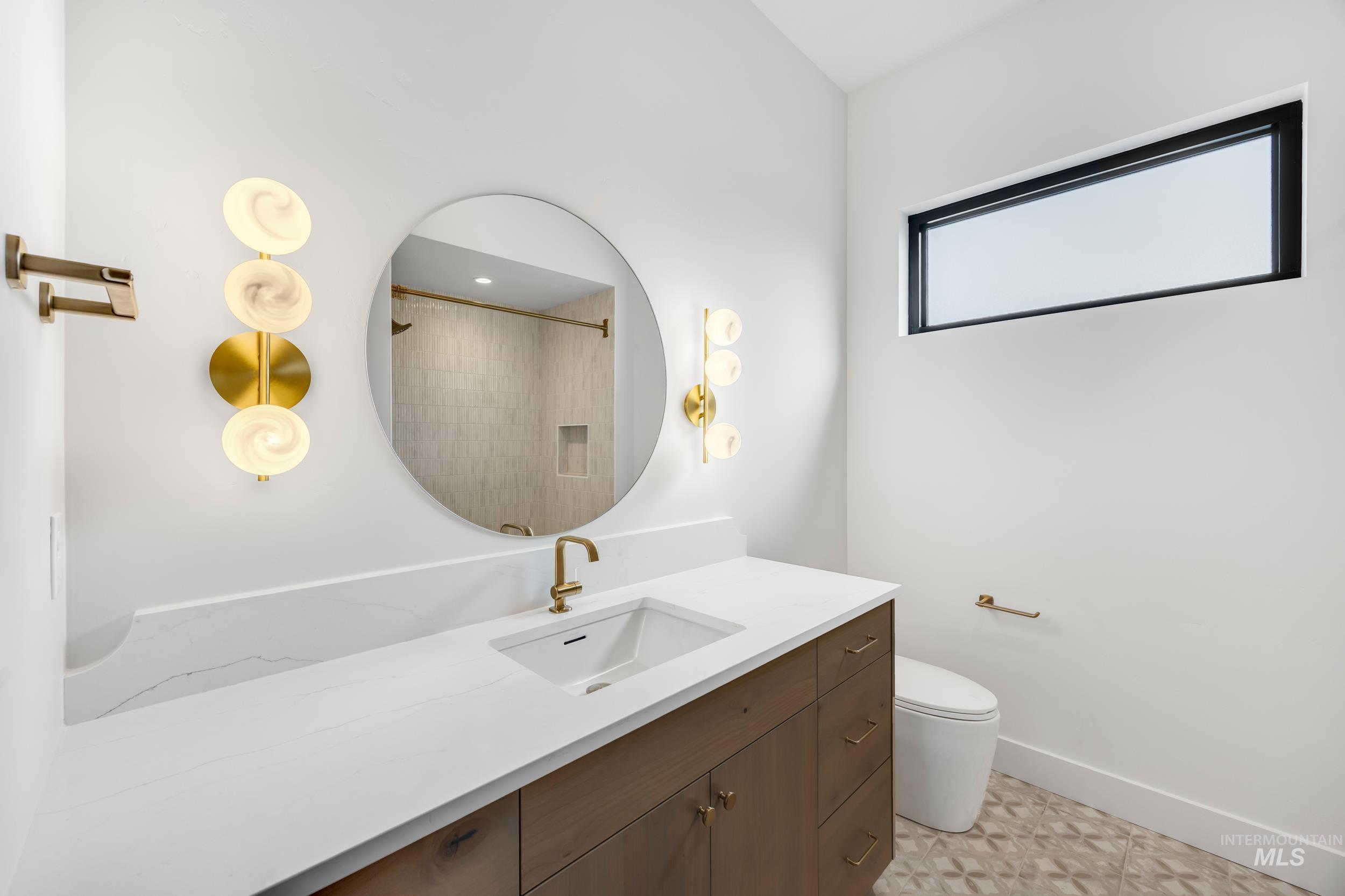 Full bath featuring vanity and a shower with shower curtain