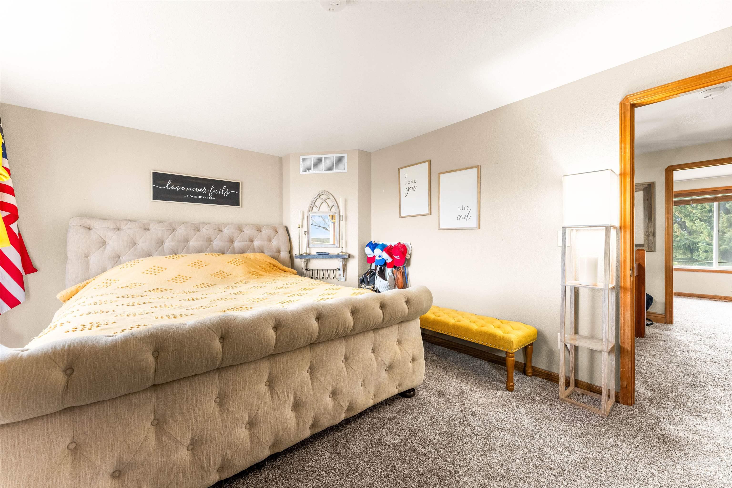 Bedroom with carpet flooring