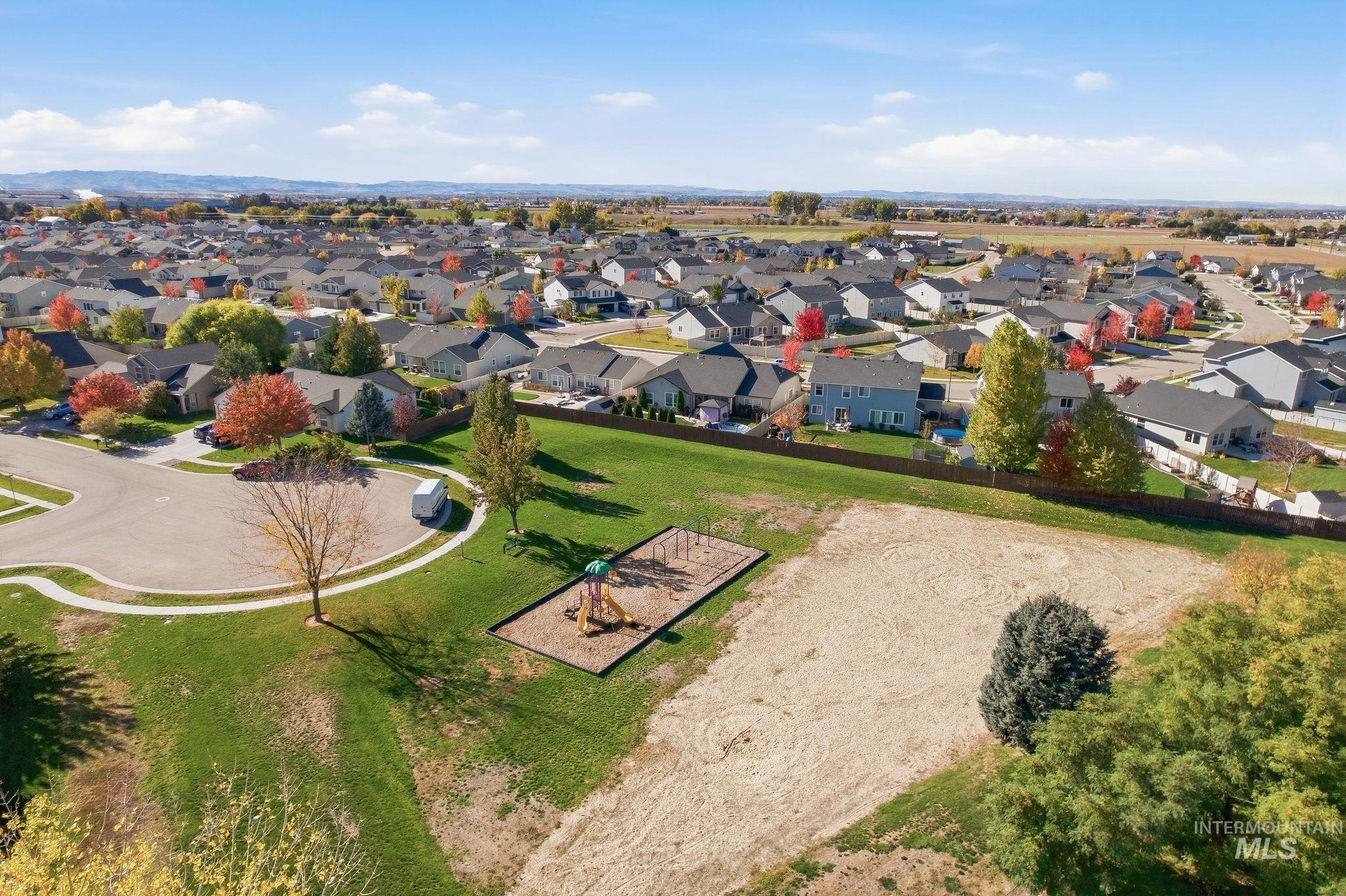 Aerial perspective of suburban area