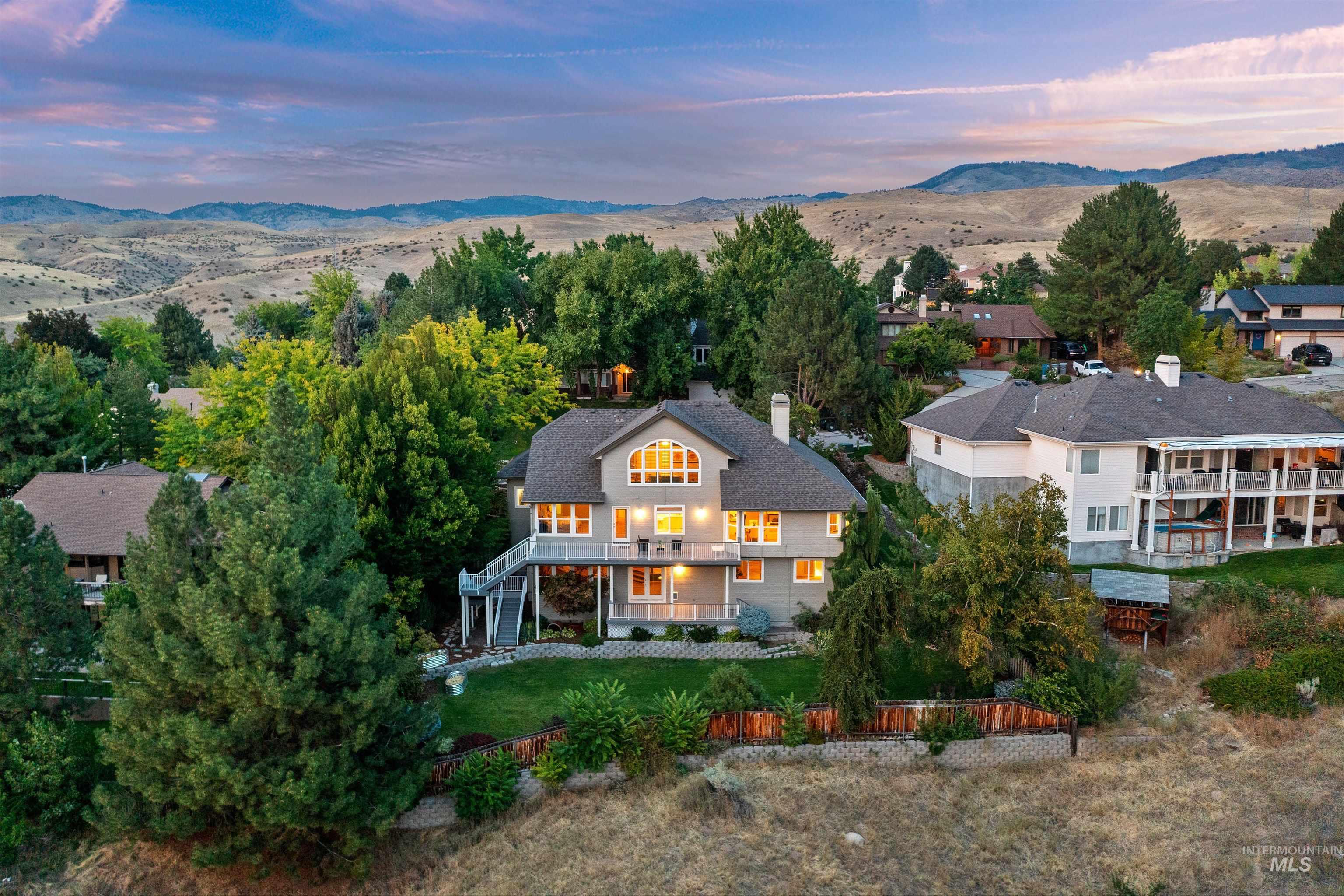 Aerial view at dusk of a mountain view