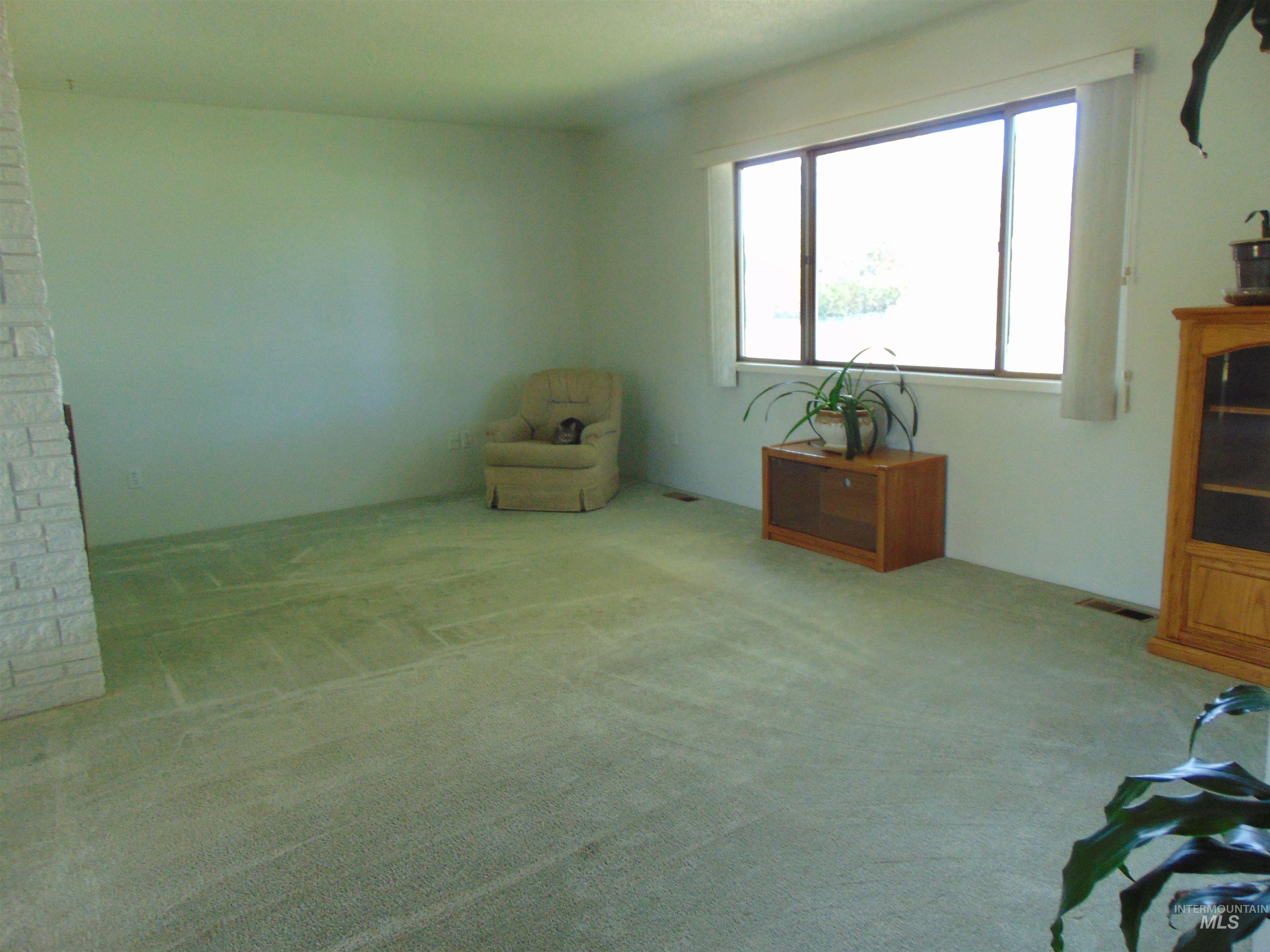 Living area with carpet floors