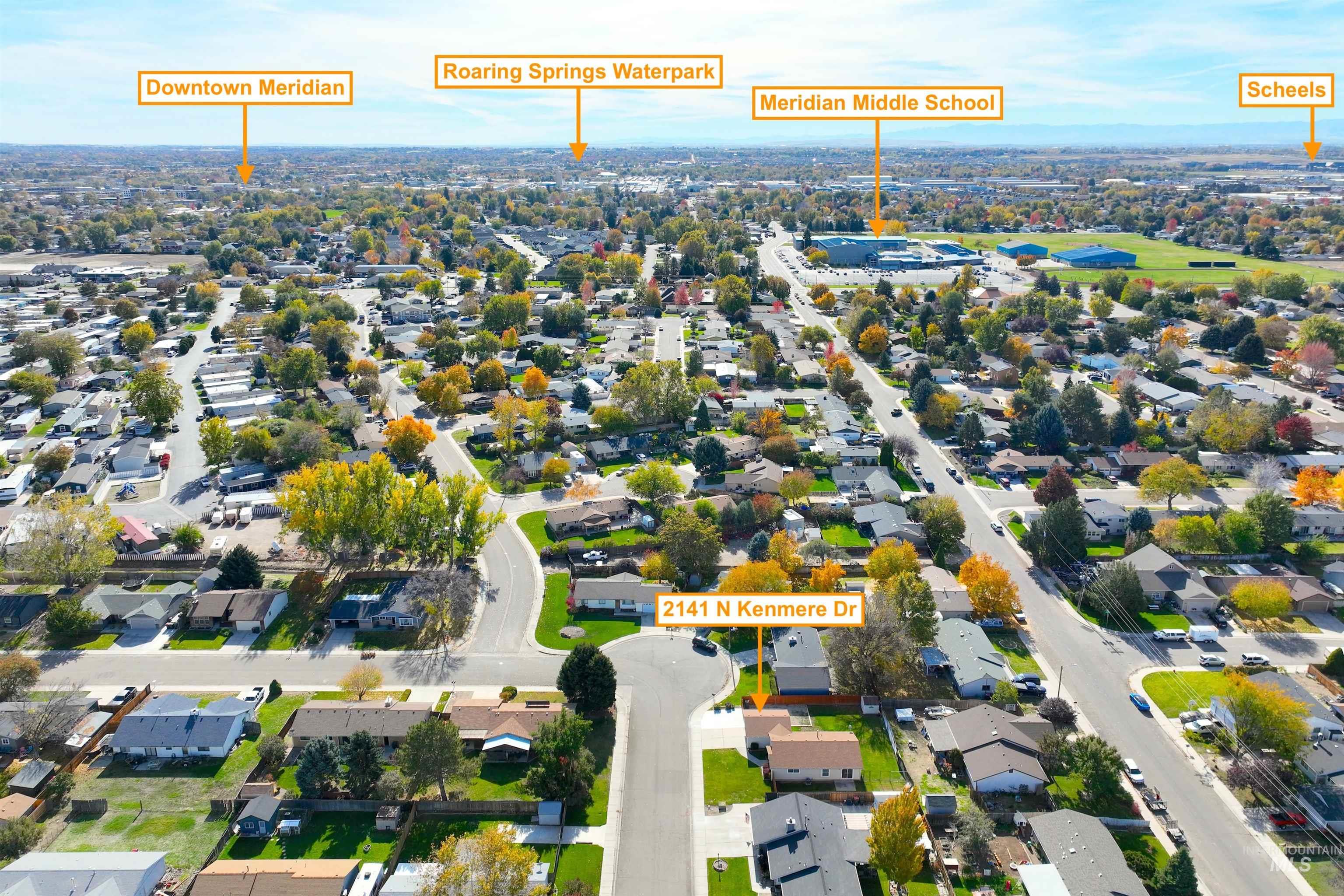 Aerial perspective of suburban area