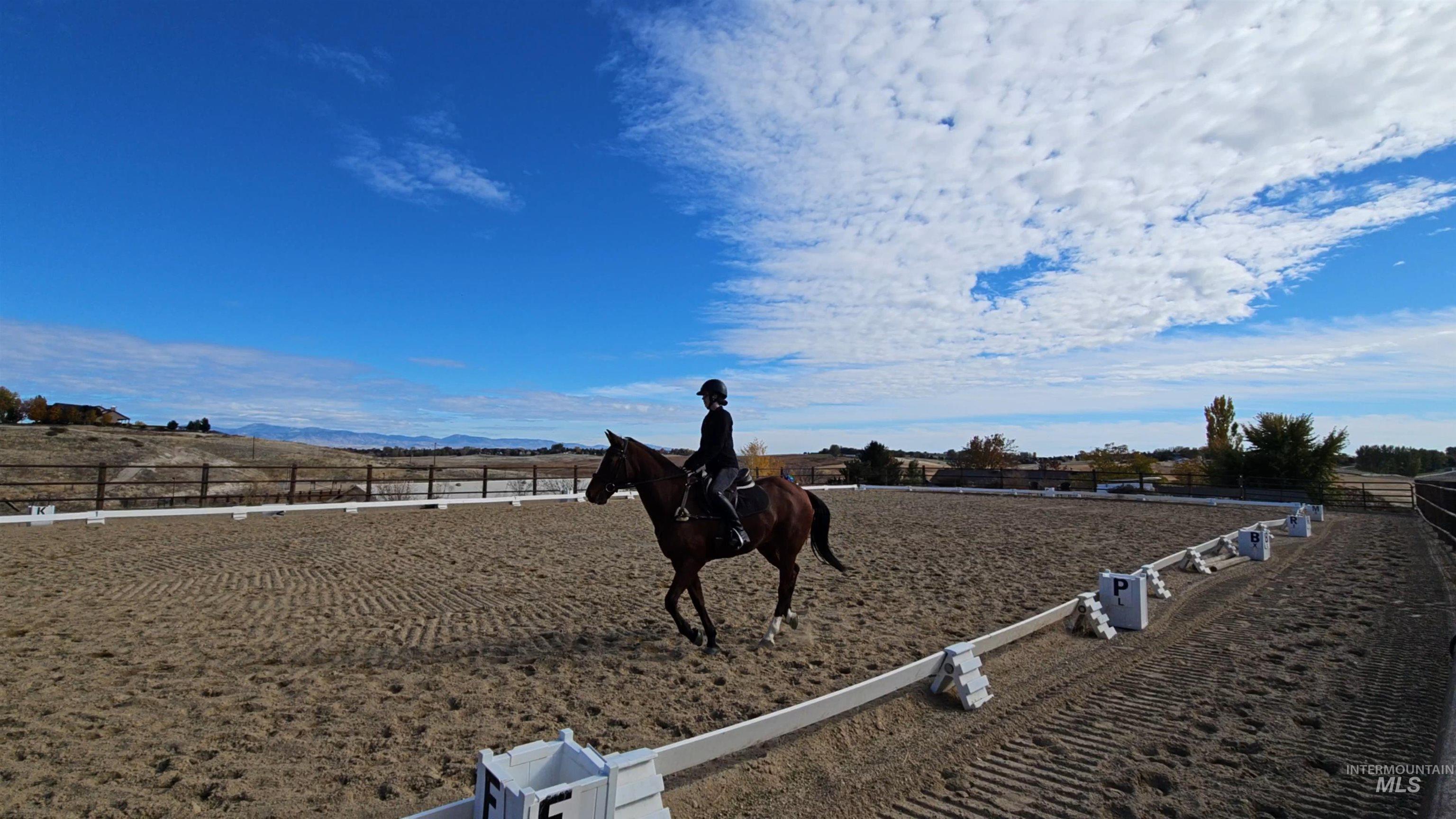 View of community with an enclosed riding area and a rural view