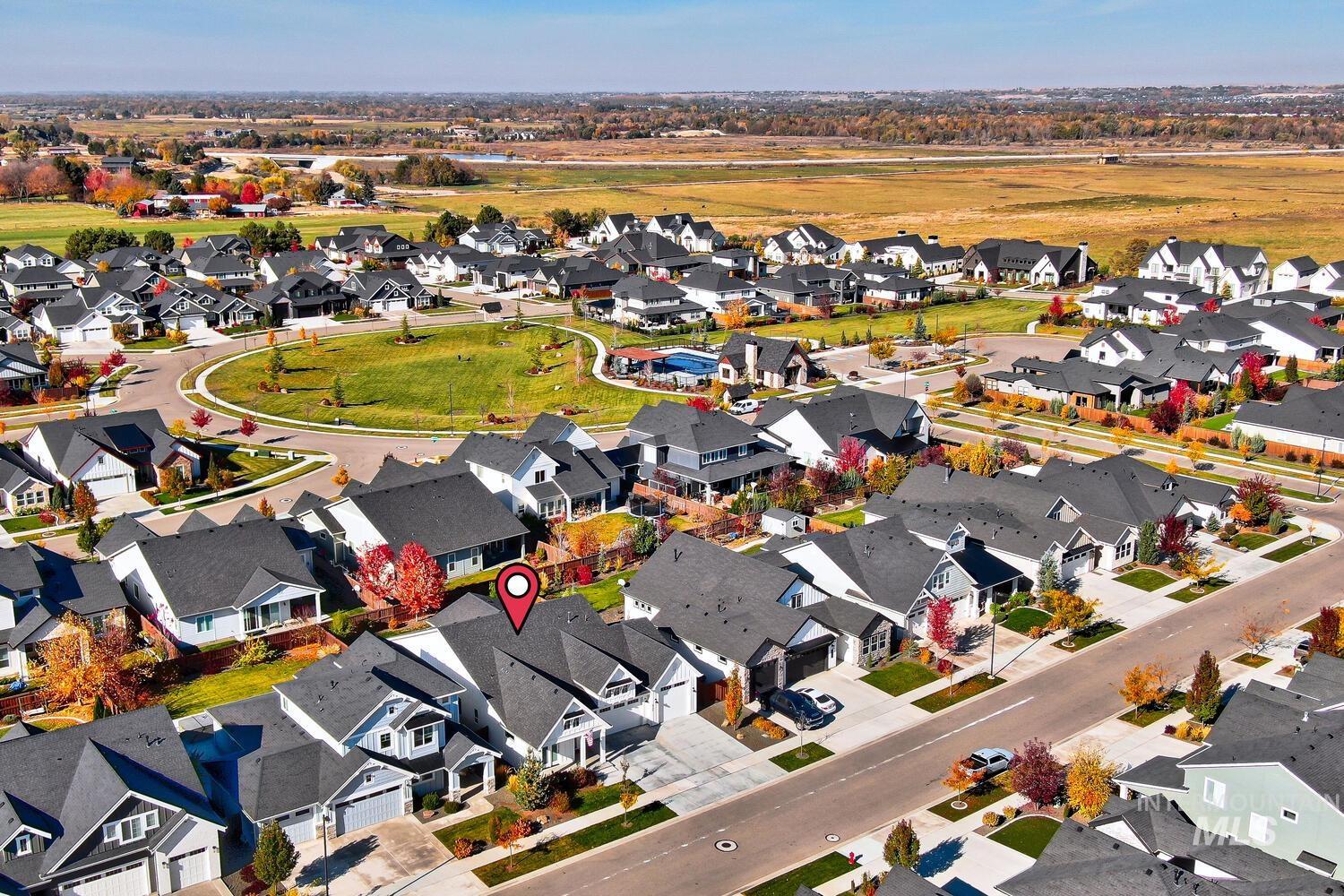Aerial perspective of suburban area
