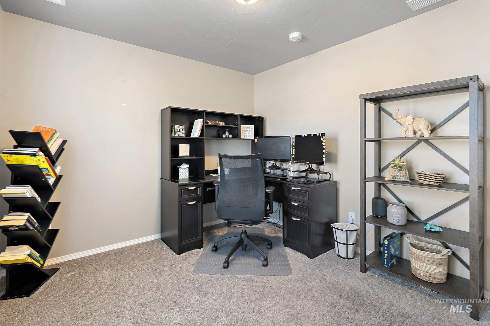 Office space with light carpet