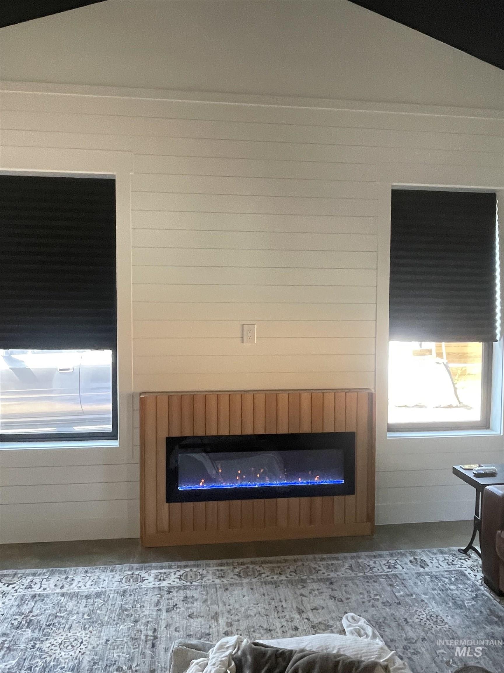 Detailed view of a glass covered fireplace