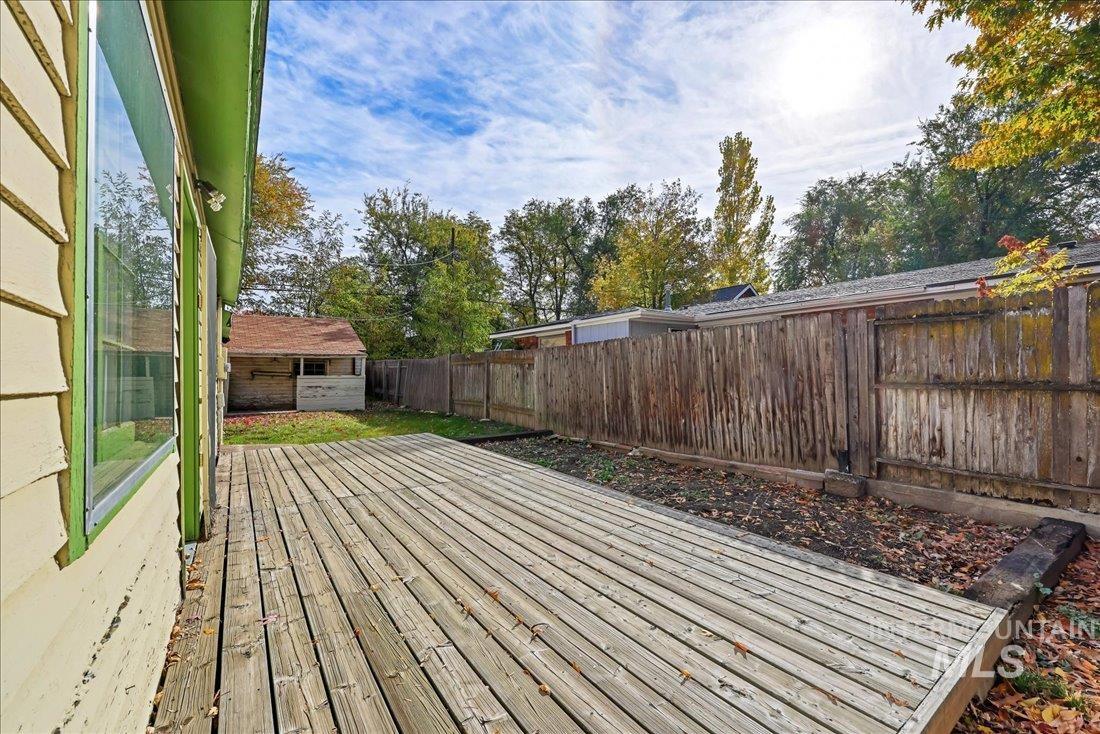Wooden deck featuring a fenced backyard