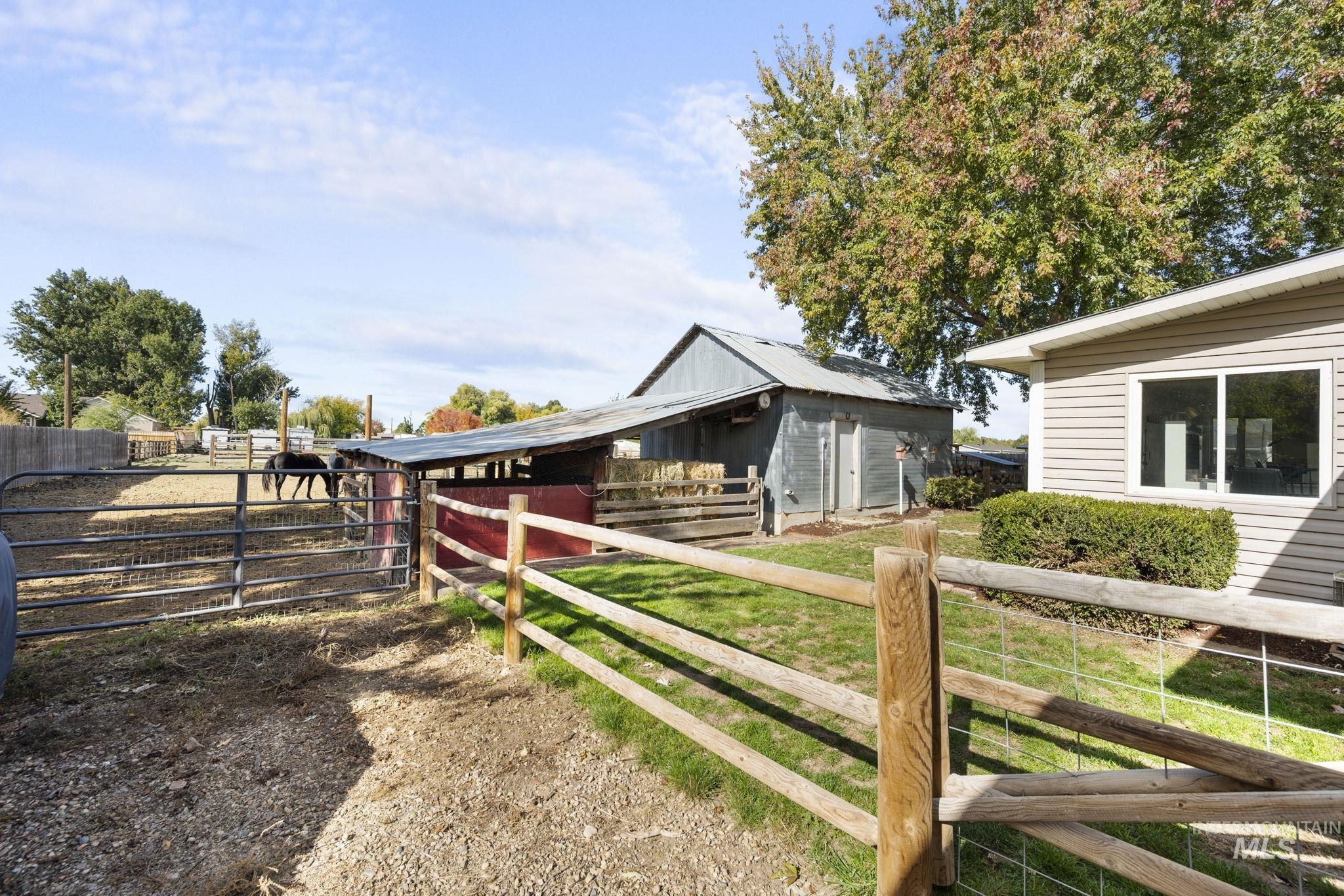 View of horse barn