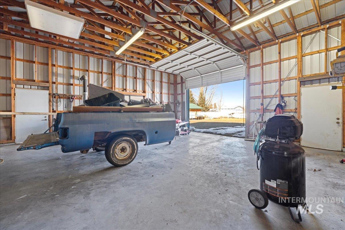 Garage with metal wall