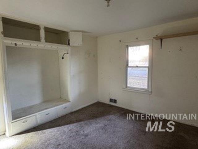Mudroom with dark carpet