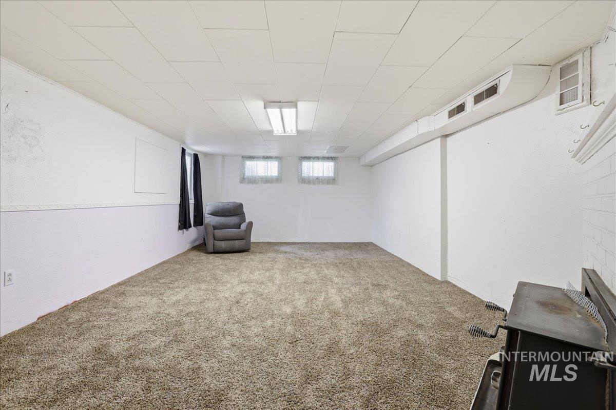 Basement featuring carpet floors
