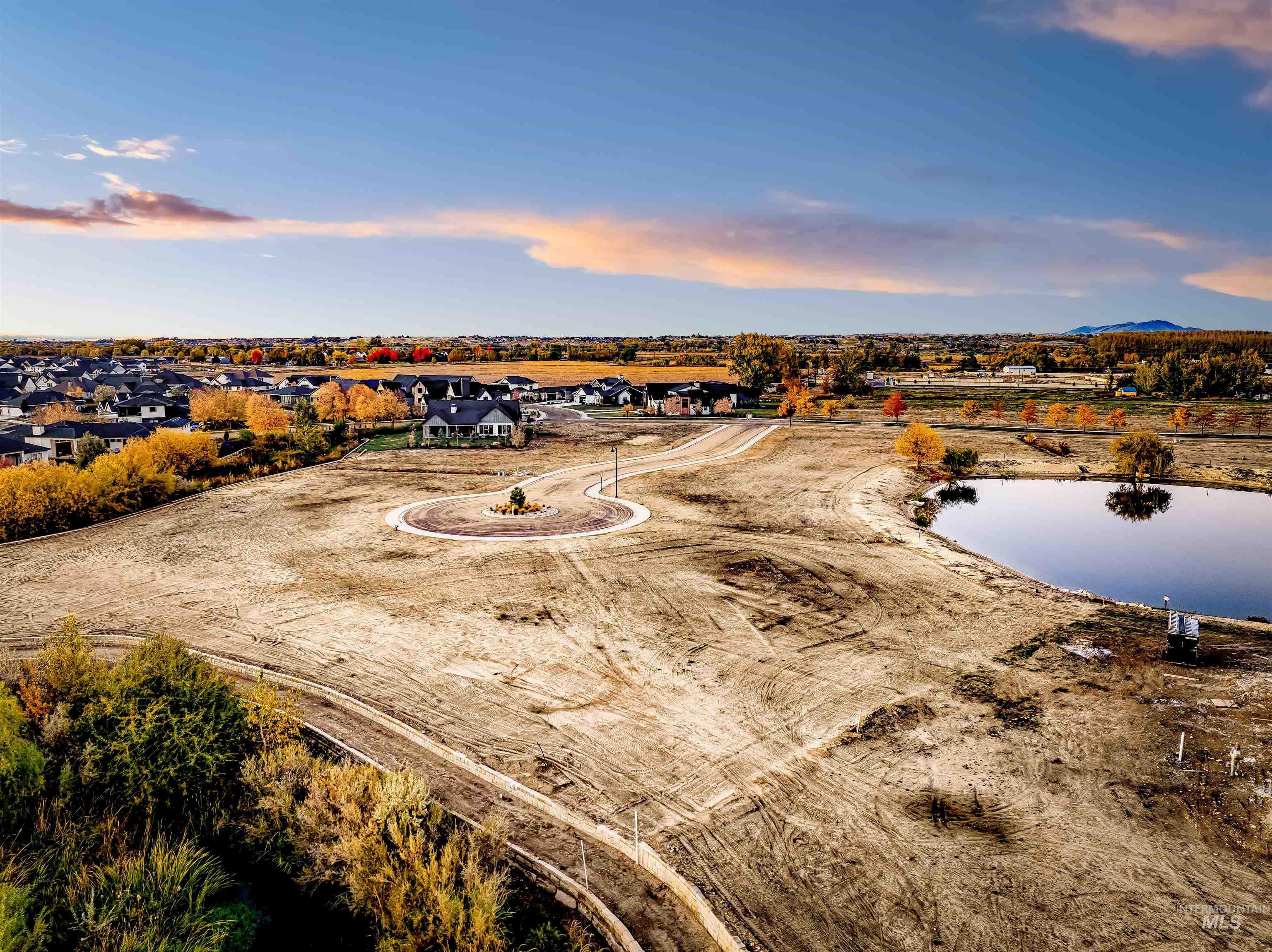 Aerial view of residential area with a large body of water