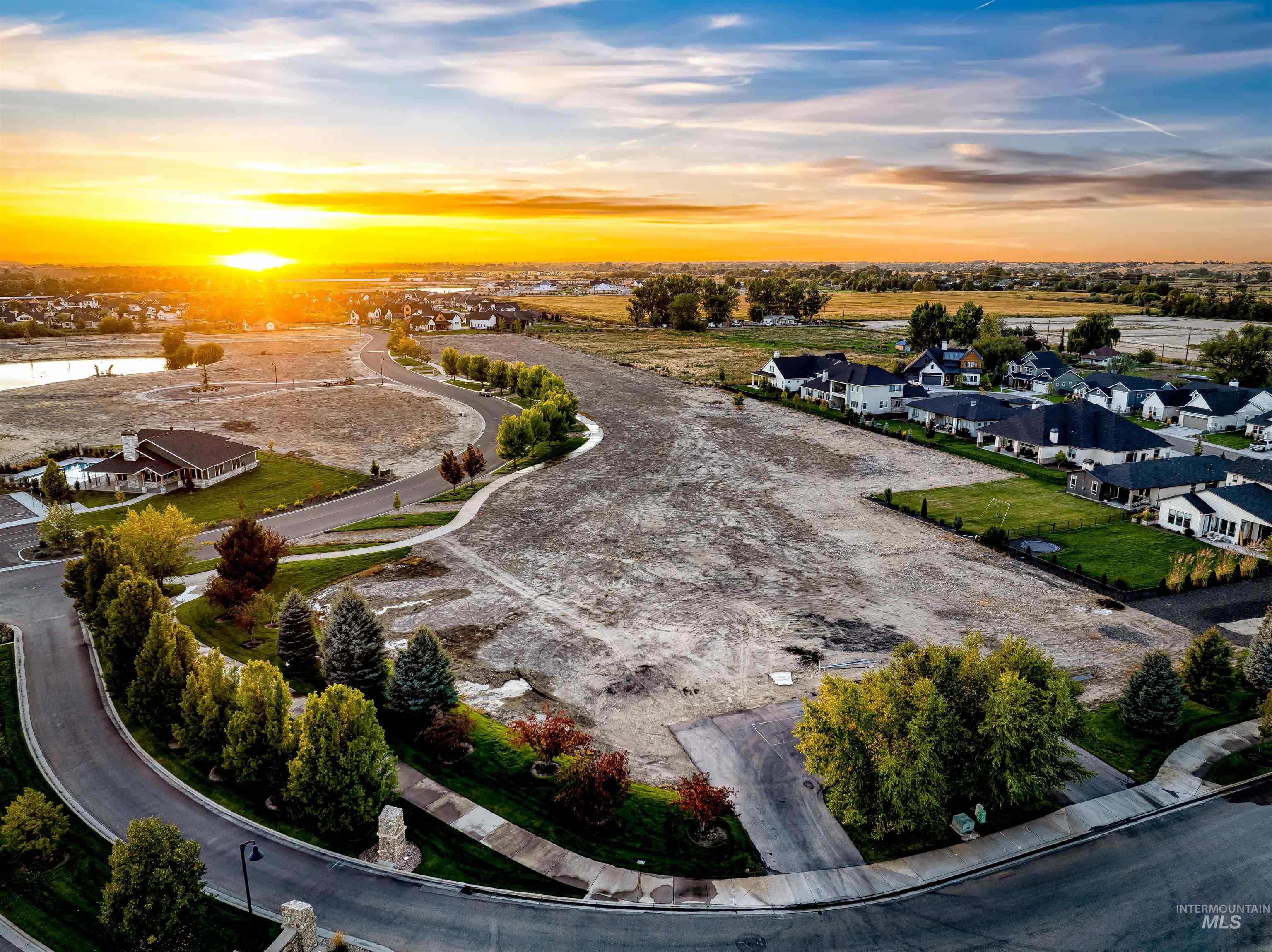 Aerial view at dusk of a residential view