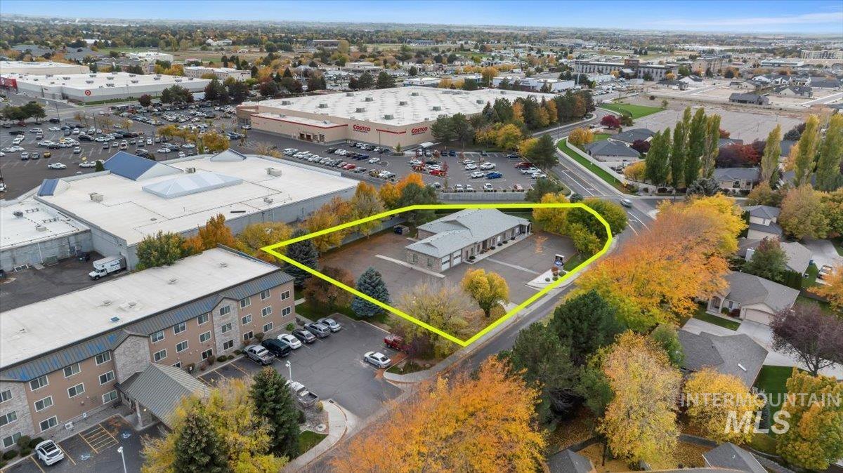 Aerial overview of property's location with property parcel outlined