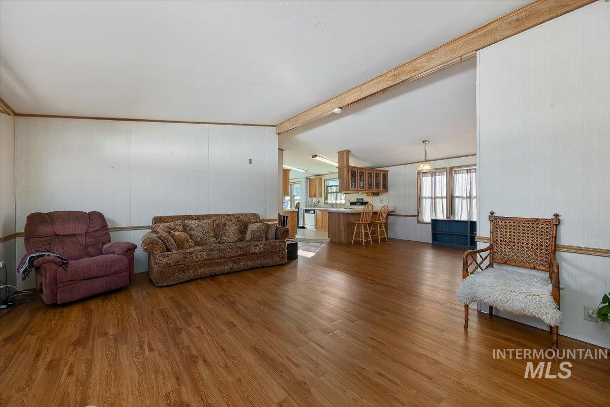 Living area with wood finished floors