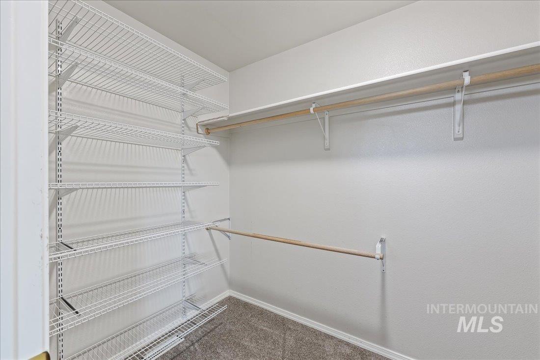 Spacious closet featuring light colored carpet