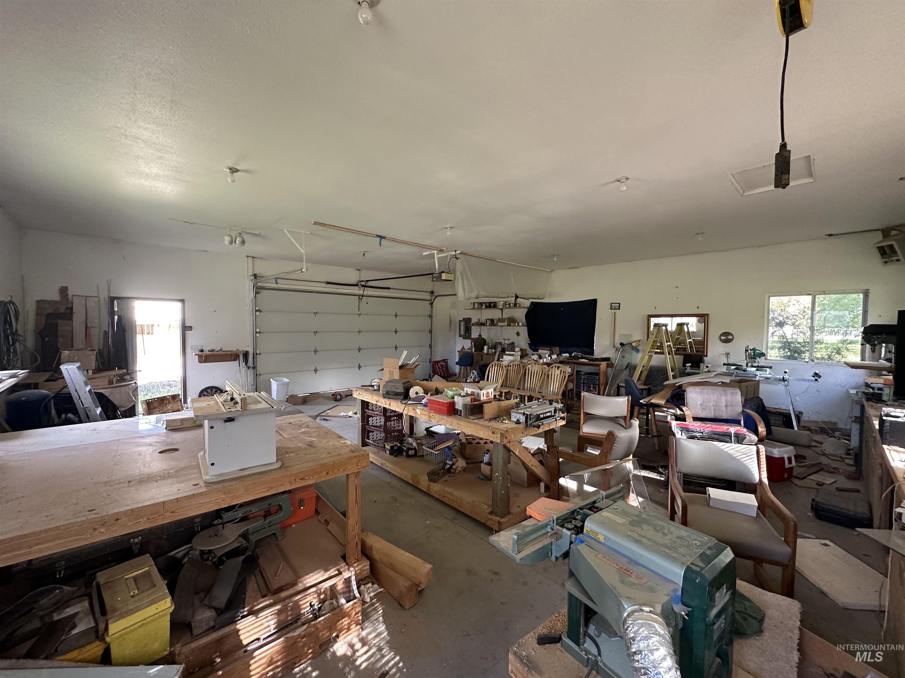 Garage with a workshop area