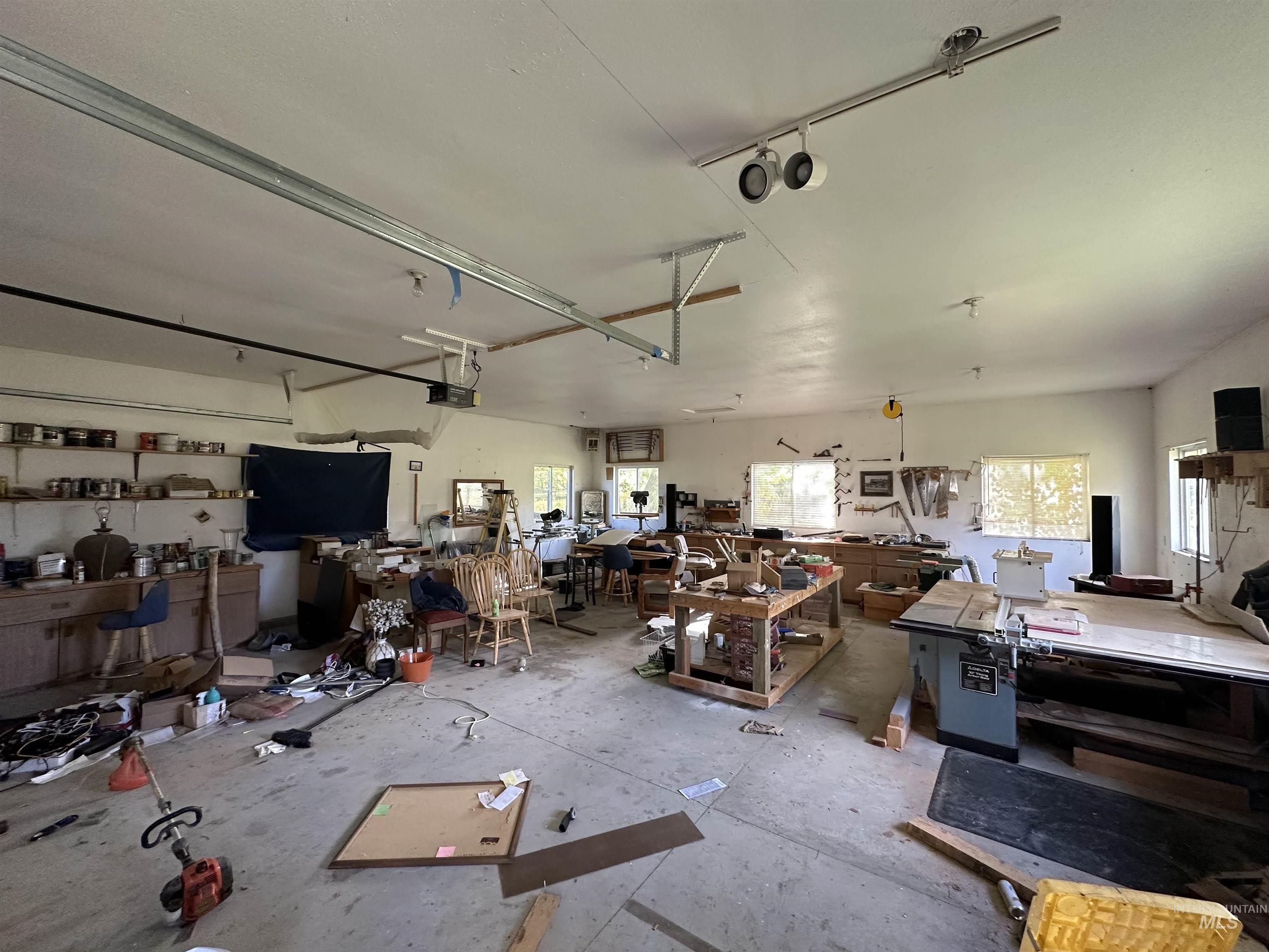 Garage with a workshop area