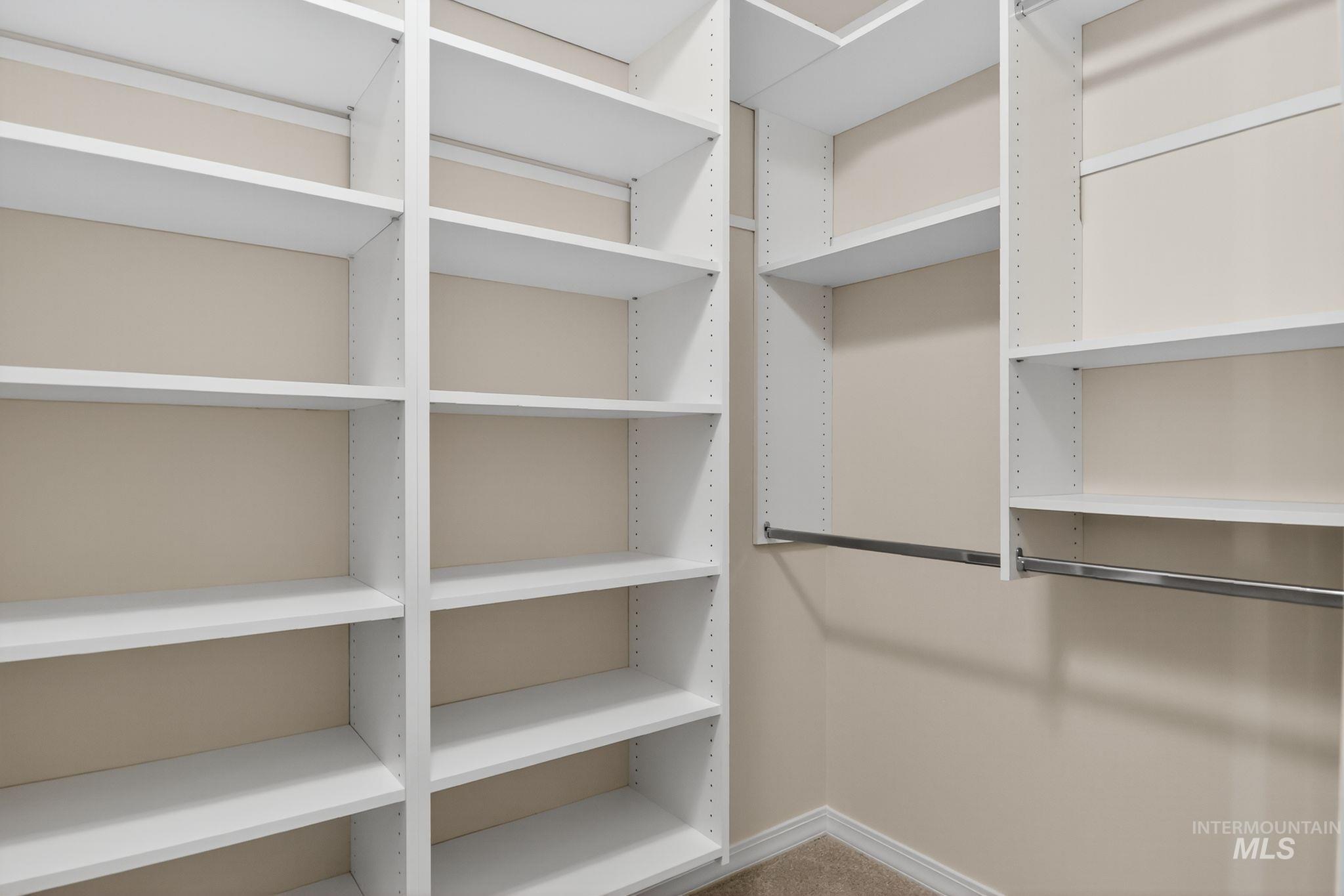 Spacious closet with light carpet