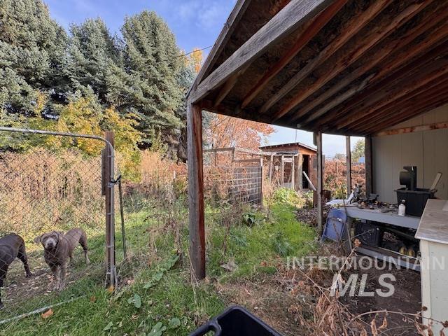 View of yard with a patio area and an outbuilding