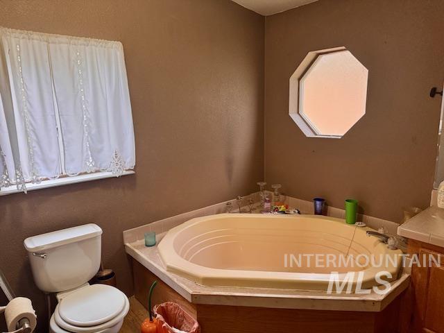 Full bathroom with a garden tub and vanity