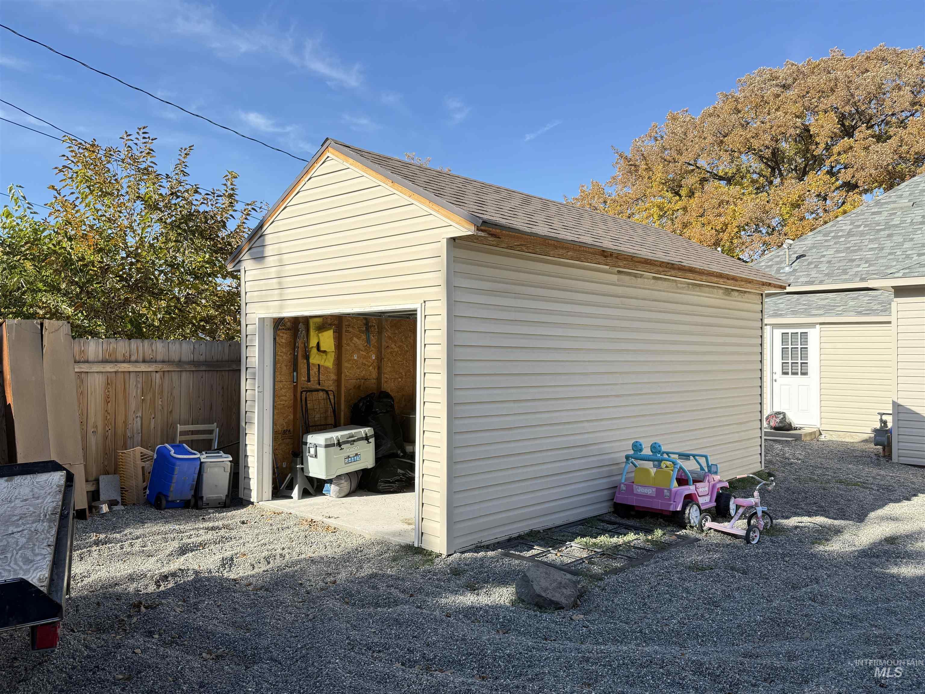 View of detached garage