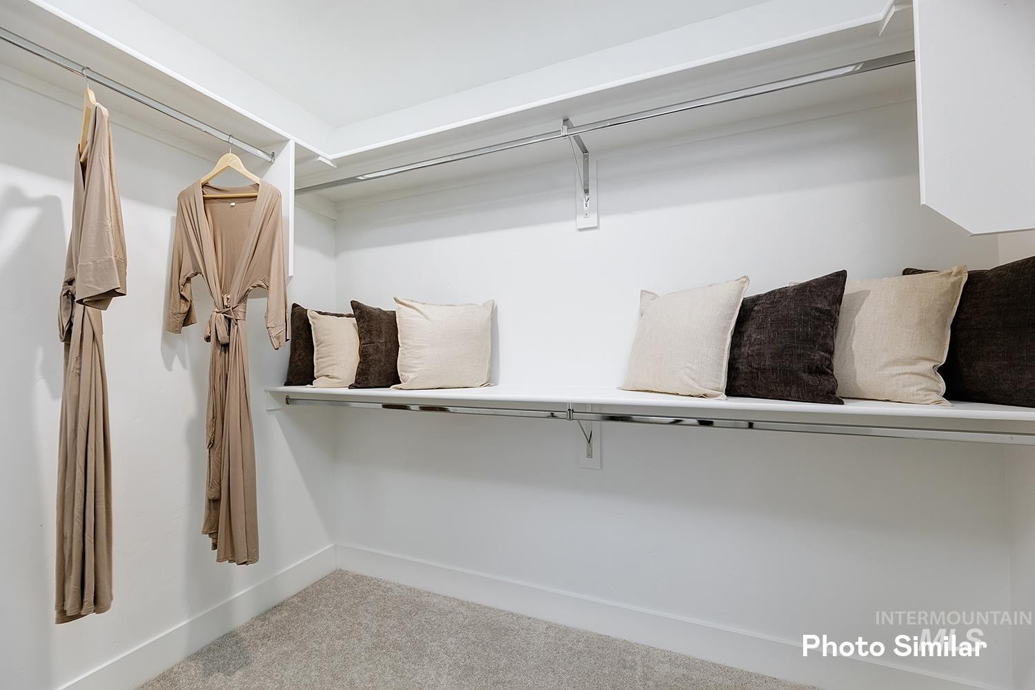Walk in closet with light carpet