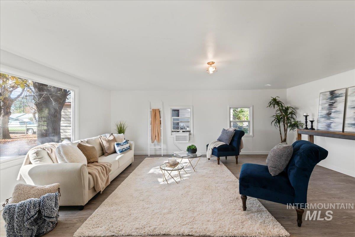 Living area with wood finished floors