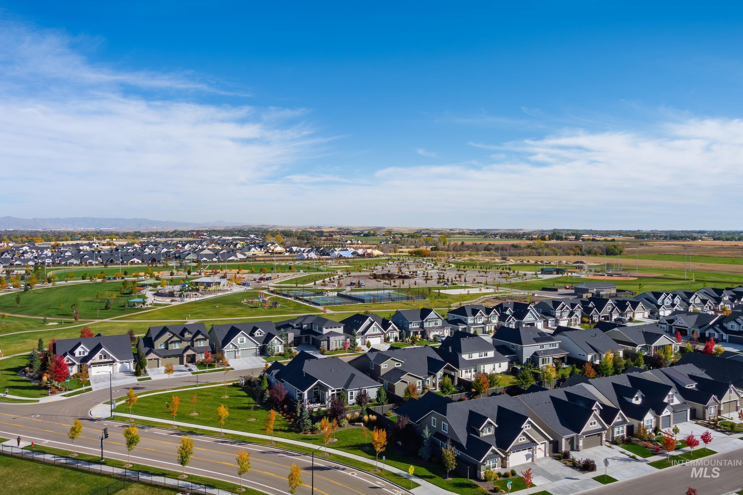 Aerial perspective of suburban area