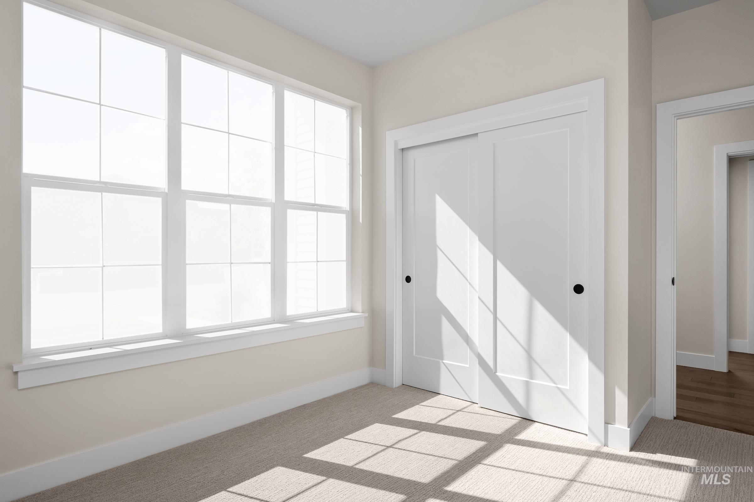 Entryway with light colored carpet