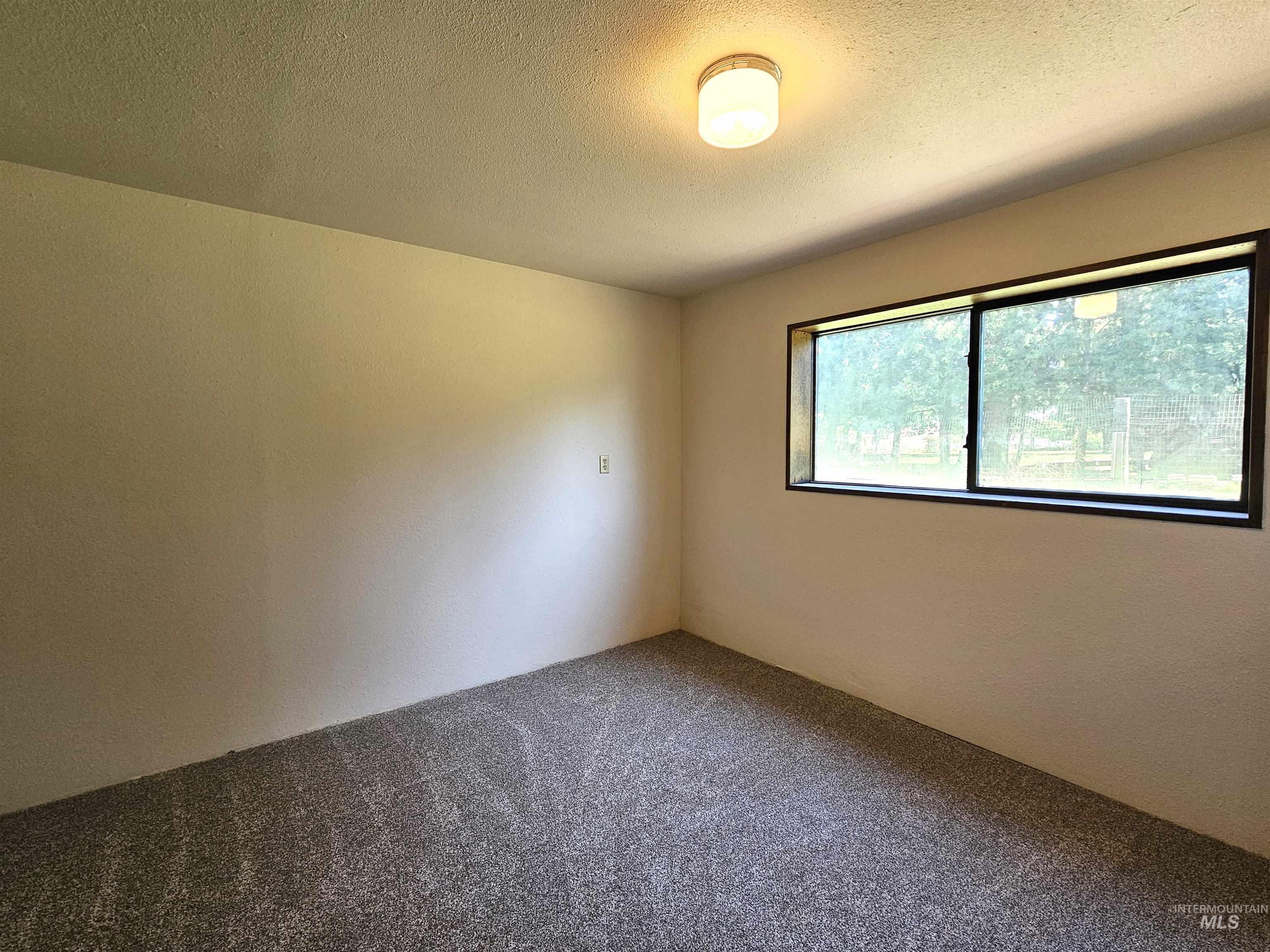 Spare room with carpet and a textured ceiling