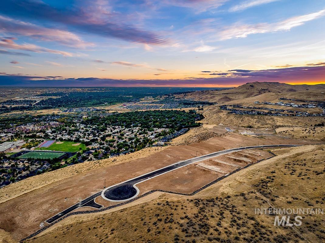 Aerial view at dusk of a mountain view