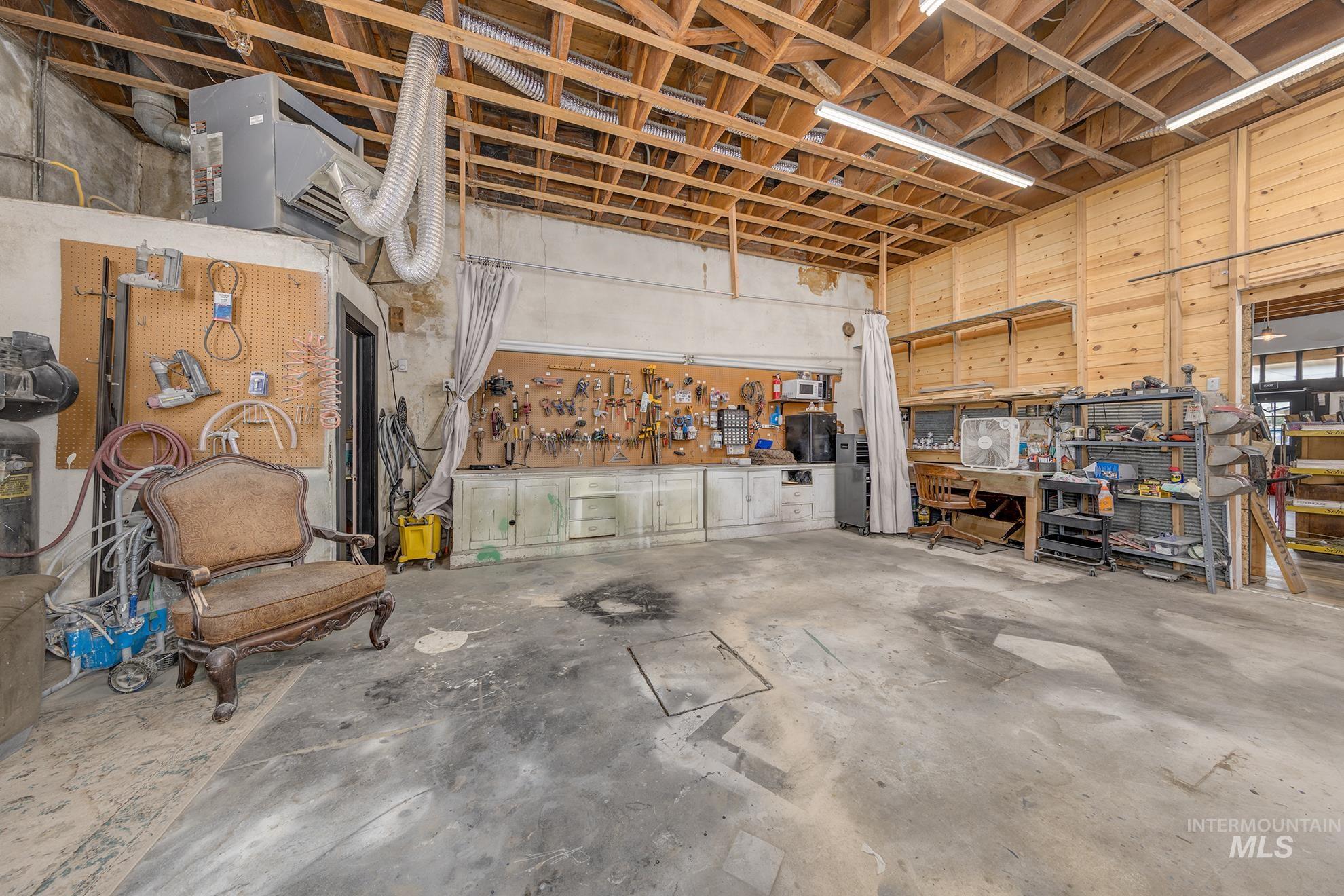 Garage with a workshop area