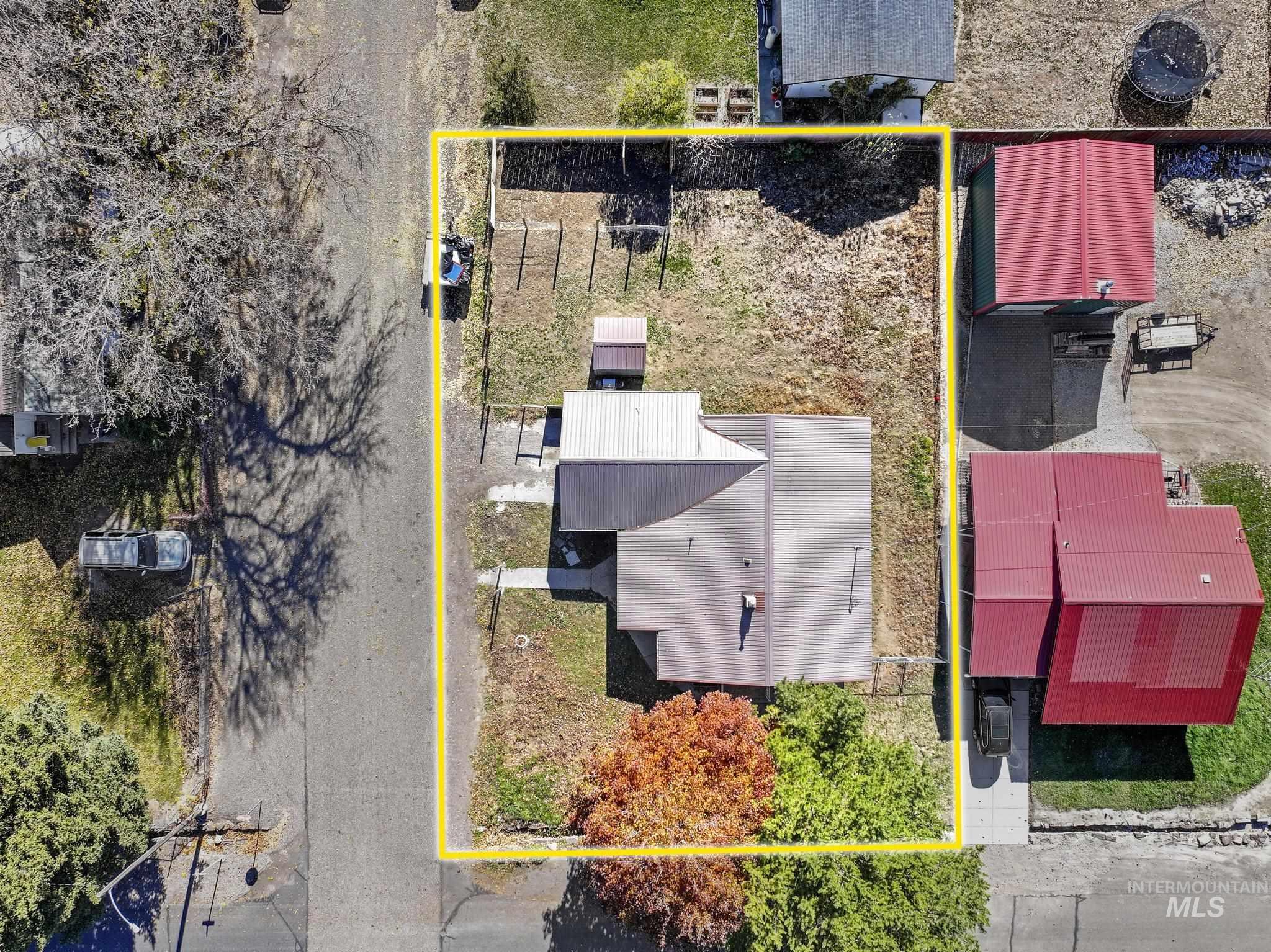 Aerial overview of property's location featuring property parcel outlined