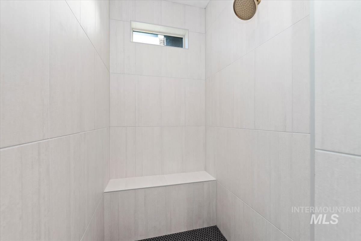 Bathroom view of tiled shower