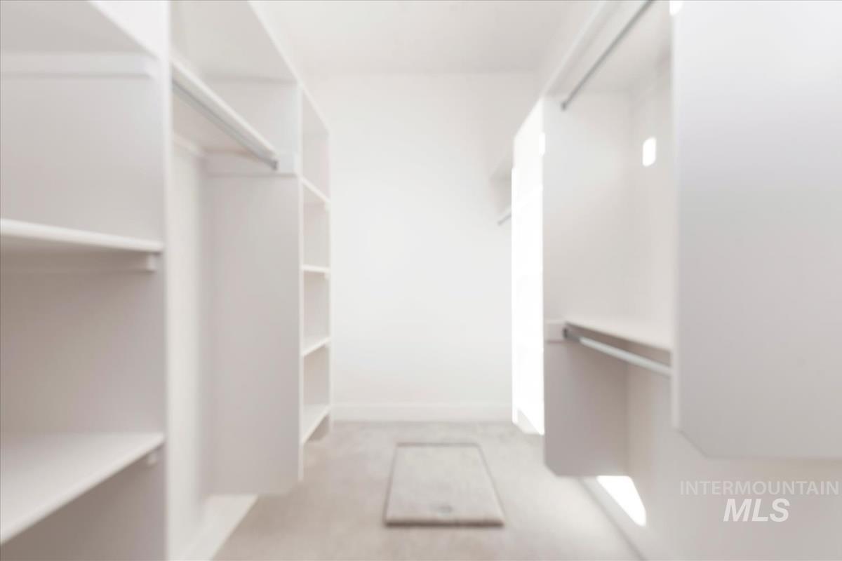 Spacious closet with light colored carpet
