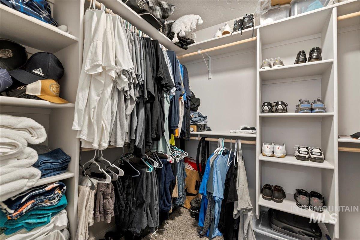 Spacious closet with carpet flooring
