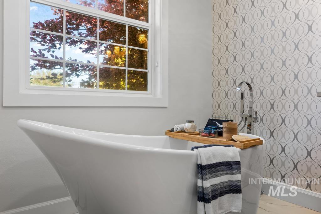 Bathroom view of a freestanding tub