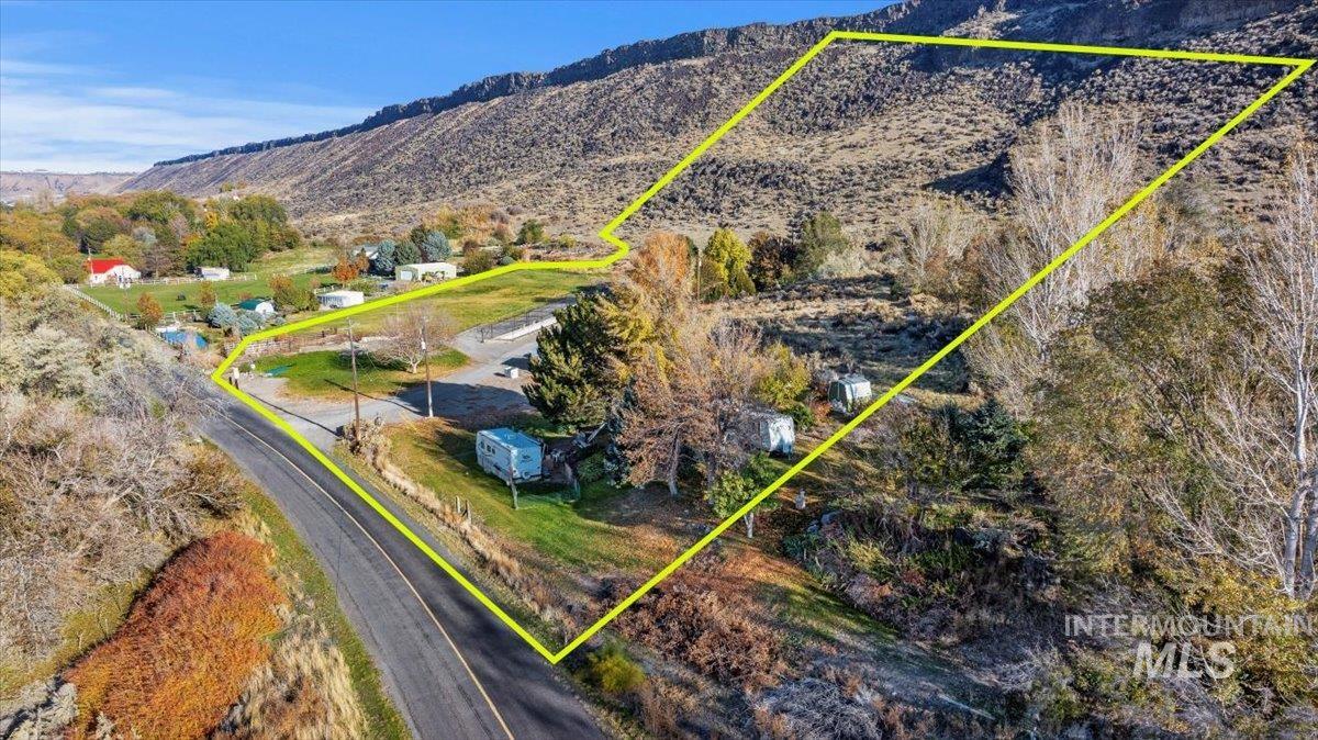 Drone / aerial view of a mountain backdrop