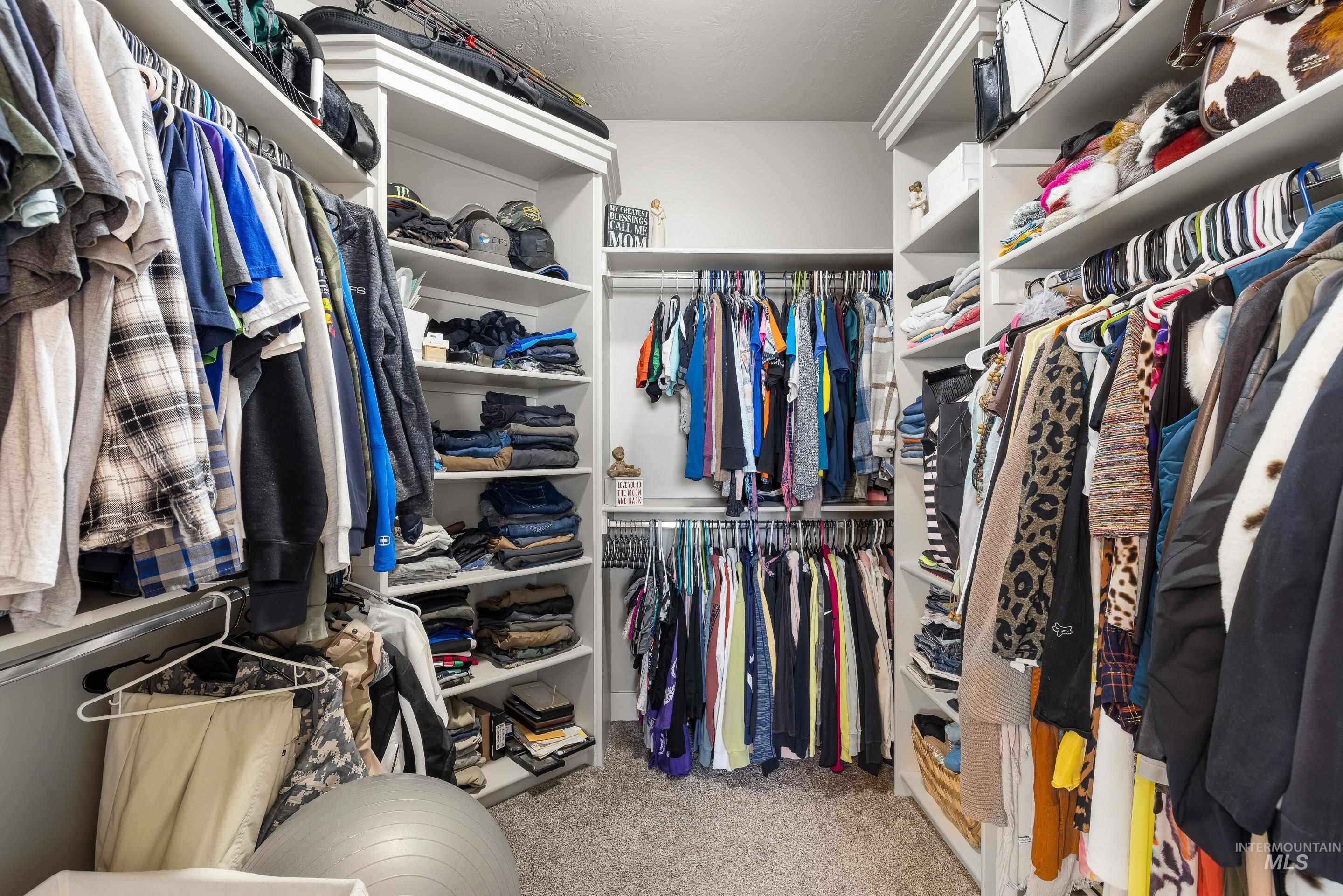 Walk in closet featuring light carpet
