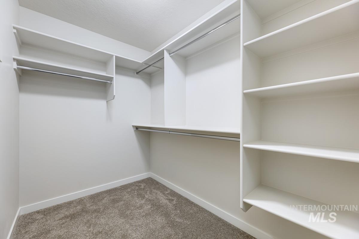 Spacious closet featuring light colored carpet
