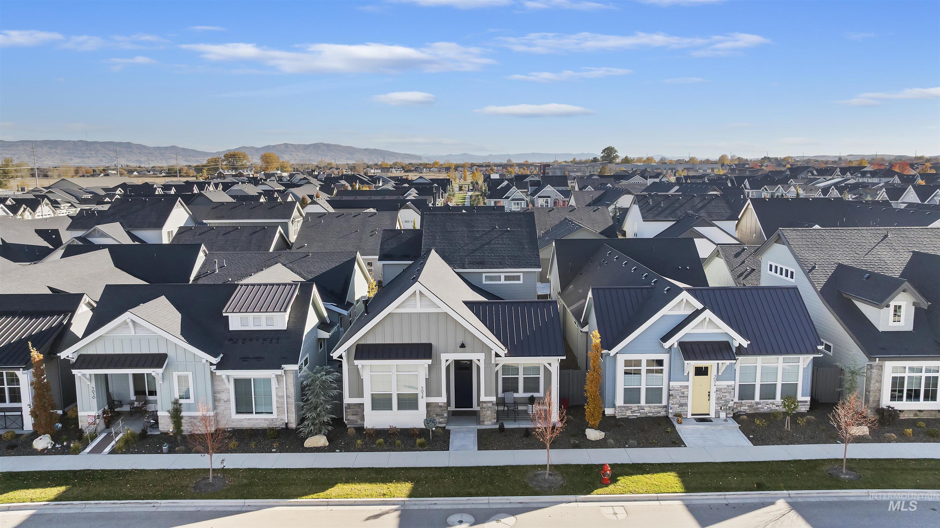 Aerial perspective of suburban area featuring mountains