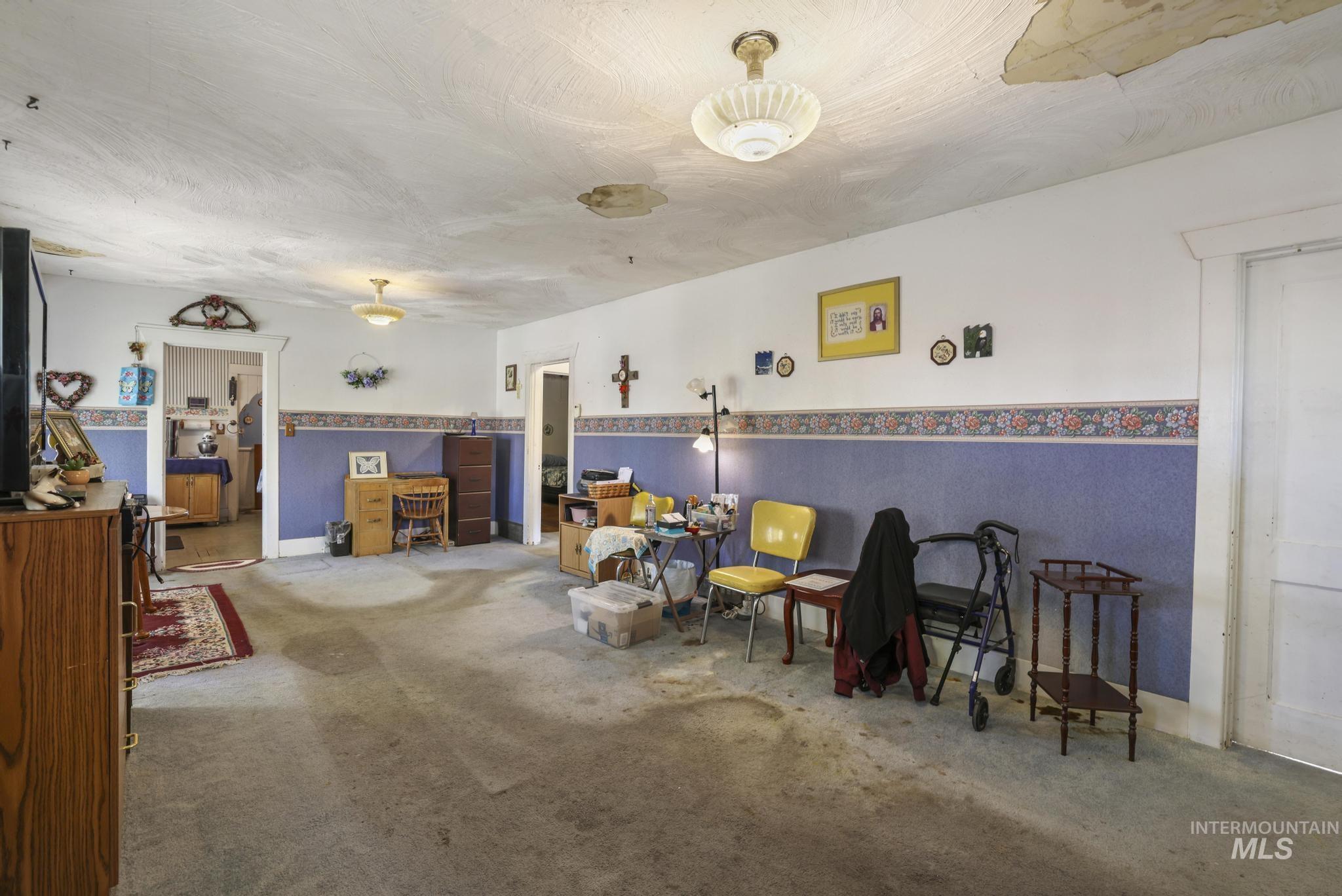 Sitting room featuring carpet flooring